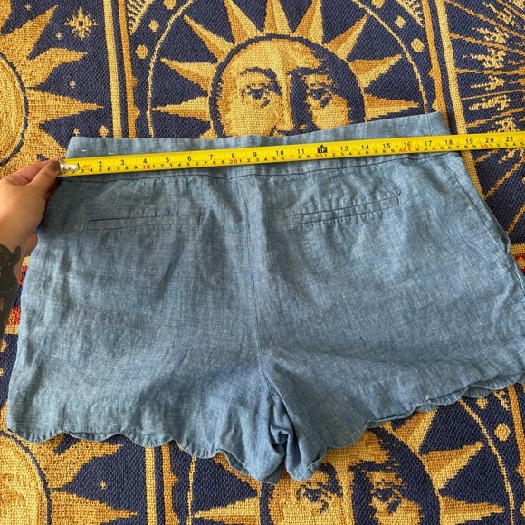 Ann Taylor LOFT The Riviera Short Linen Blend Scalloped Hem Pockets Blue Size 10 - Picture 8 of 10